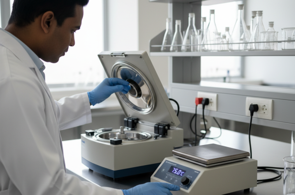 A technician performing a precision check on how to maintain laboratory equipment in a clean South African lab.